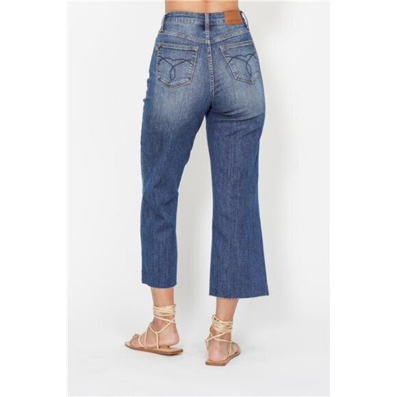 Judy Blue High Waist Back Pocket Embroidery Crop Wide Jeans - Picture 3 of 3